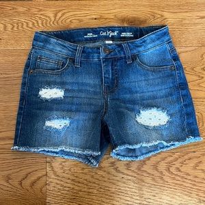 Cat & Jack denim shorts with frayed hem and eyelet insets, girls 10/12